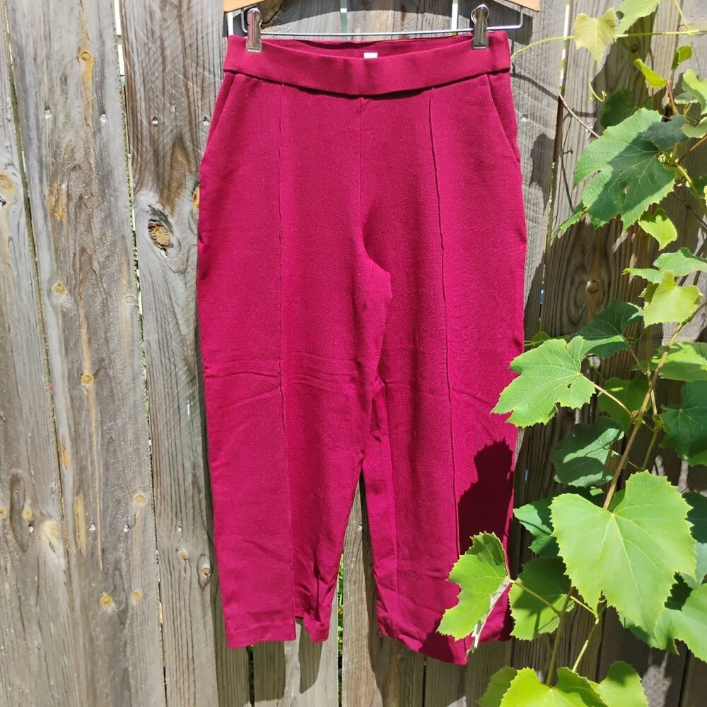 C By One Burgundy Red Knit Ankle Crop Pants Seam Accent Womens Small Stretch